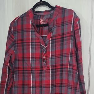 Eddie Bauer Men's Red and Gray Plaid Button Down Shirt